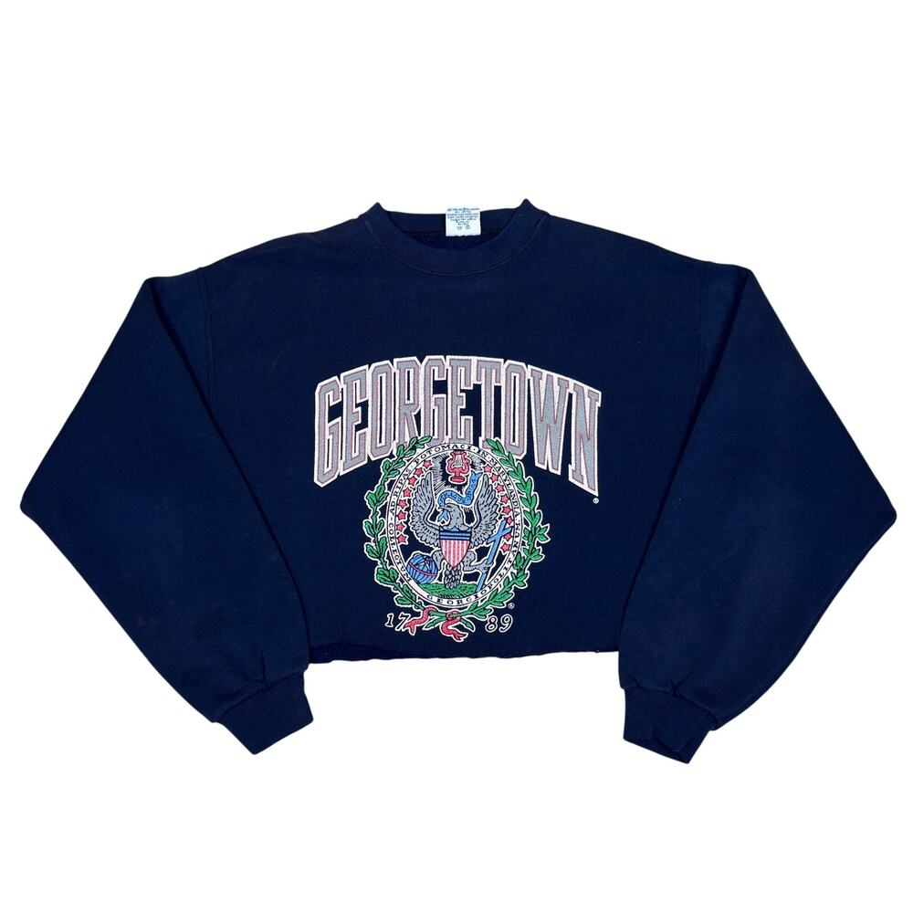 Vintage 90s Georgetown Hoyas Crest Cropped Sweatshirt Large Made in USA